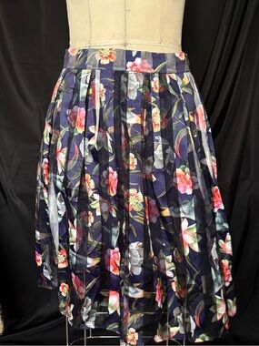 Floral Navy Pleated Midi Skirt - Navy Floral
